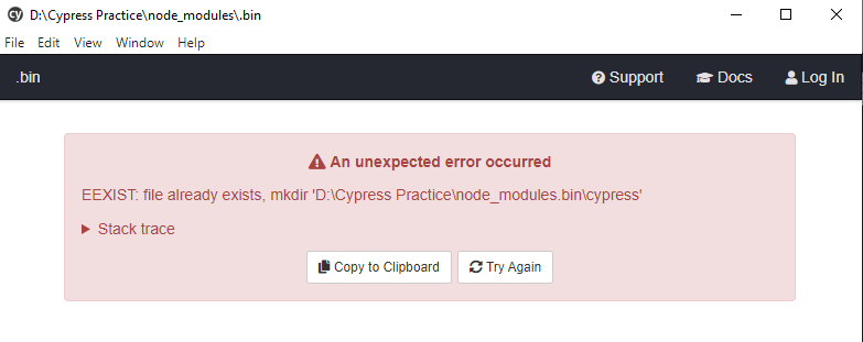 error while launching the Cypress